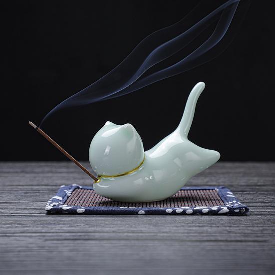 Incense Stick Holder Adorable Cartoon Multifunctional Cat Shape Ceramic Incense Holder for Home