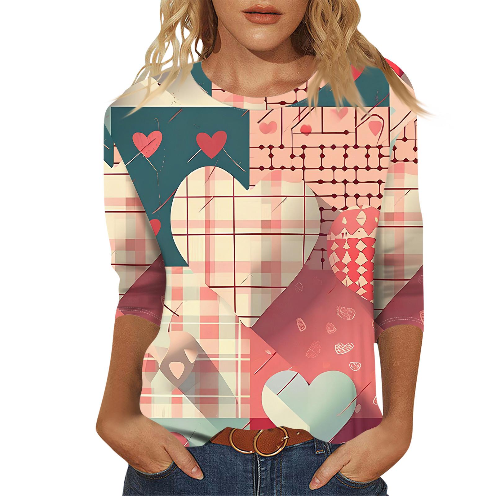 

Женский модный и повседневный свитер с рукавом семь четвертей и принтом ко Дню святого Валентина L