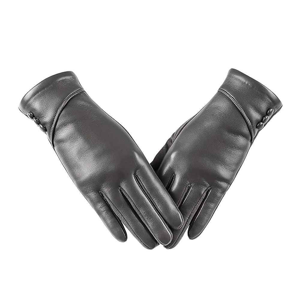 [Genuine Leather Gloves] Stylish Genuine Leather Women's Touchscreen Gloves - Black, Three-Button, Soft Winter Gloves, Casual Outdoor Gloves