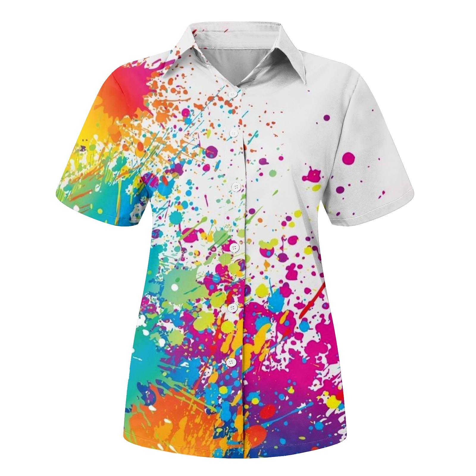 

(SU)Женская модная повседневная рубашка с короткими рукавами и пуговицами с отворотом, верхняя блузка