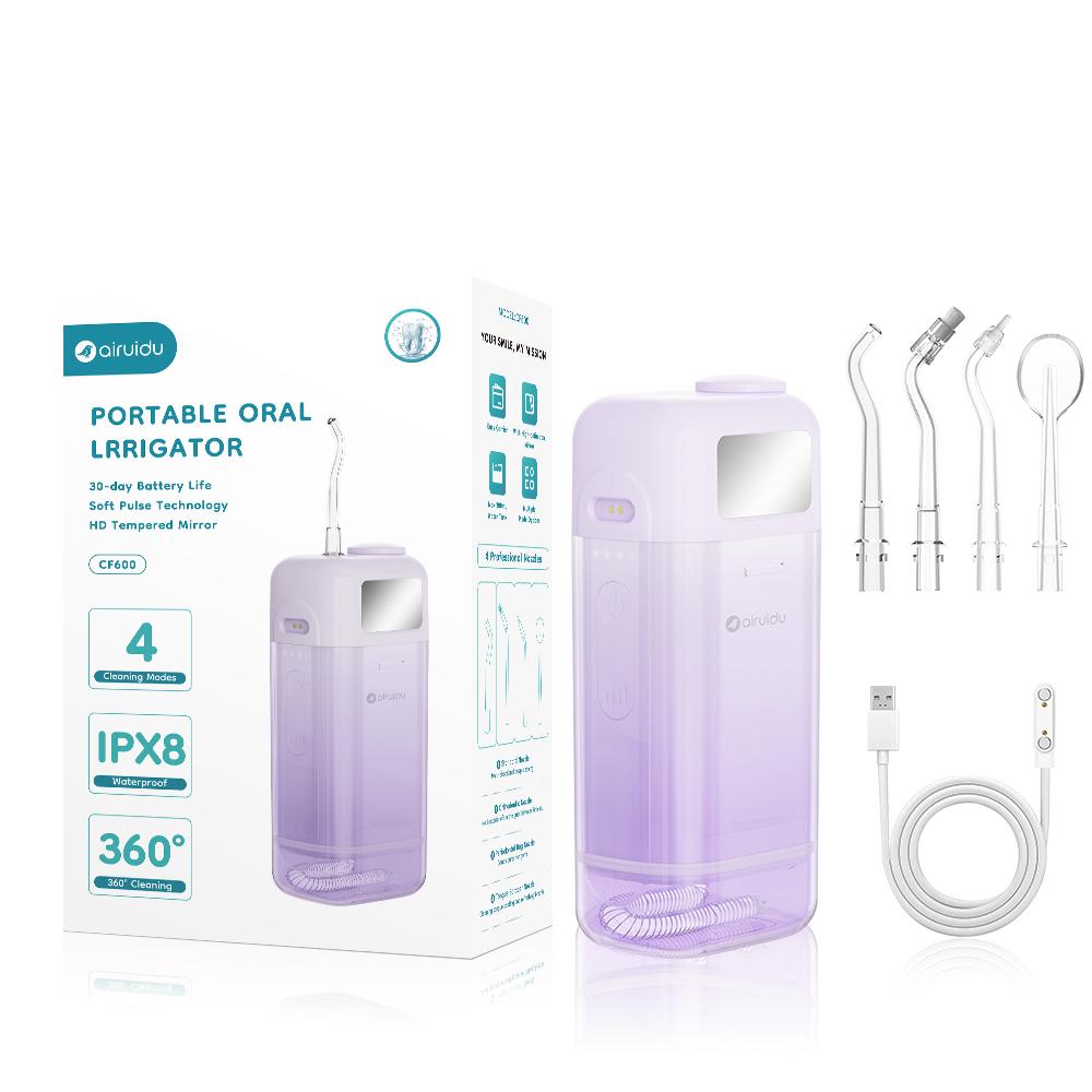 

Портативный Складной Ирригатор для Полости Рта Water Flosser с 4 Насадками 3 Режимами Перезаряжаемый Водонепроницаемый IPX8 Ирригатор для Дома и Путешествий фиолетовый