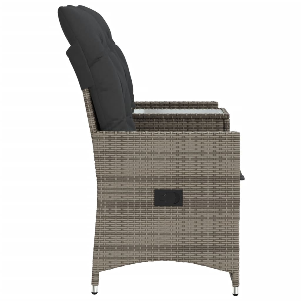 2 Seater Adjustable Garden Sofa with Table Grey Poly Rattan