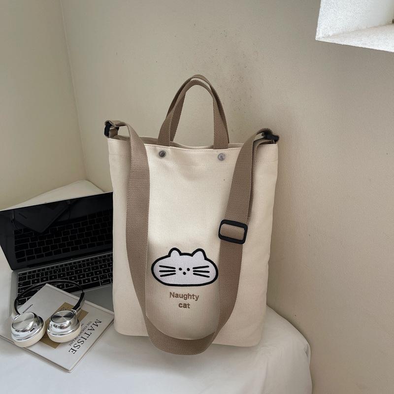 A Single-shoulder, Laid-back, Artistic, Niche, Simple and Large-capacity Lettered Student Tote Bag for Class