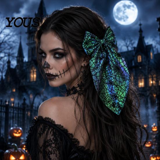 Dark Style Hair Bows for Festivals Halloween Bow Clip Women Girls, Spider Web Barrettes Cute Girls Clips, Large Bowknot Accessories Cosplay