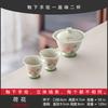 Guochao Hand-Painted Orchid Cover Bowl Two Cup Set Portable Cloth Bag Outdoor Tea Drinking High Value Light Luxury Travel Tea Set