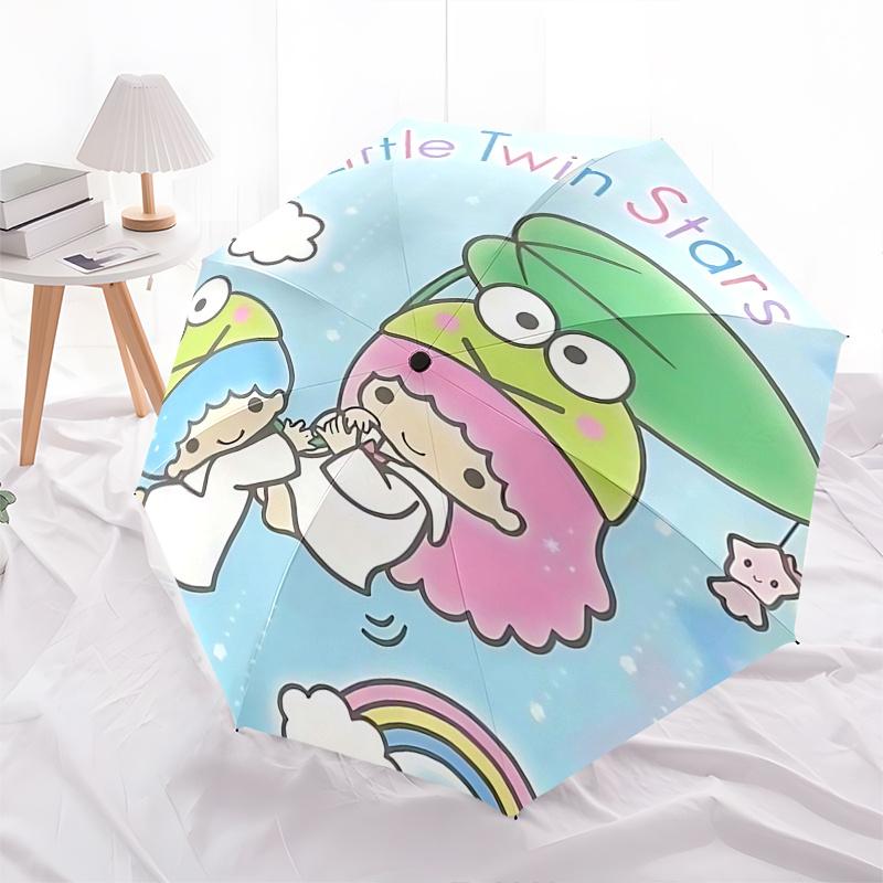 1pc Little Twin Stars Automatic Opening/Closing Umbrella - Portable Three-Fold Design with 8-Bone Iron Frame, Perfect for Outdoor Use, Festive Gifts,