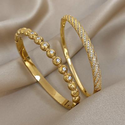 Rhinestone Minimalist Bangle Bracelets for Women Stackable Copper Metal Cuff Bracelets Daily Party Jewelry Set Mother's Day Gift