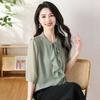 Chiffon Shirt for Women Five-quarter Sleeve Summer Lotus Leaf Collar Solid Color Fashionable Loose Thin Temperament Top