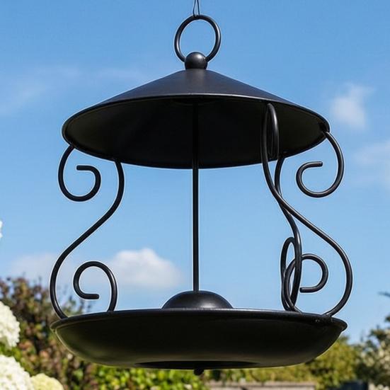 Metal Bird Feeder with Weather Guard Outdoor Decorative Hanging Bird Feeder Tray for Yard Home Courtyard Balcony Windowsill Garden Decoration