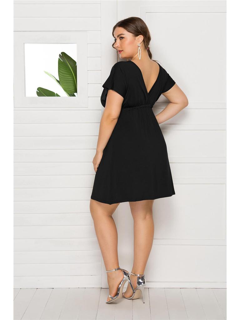 Europäisches Sexy Ärmelloses V-Ausschnitt Elastische Taille Übergröße Kleid