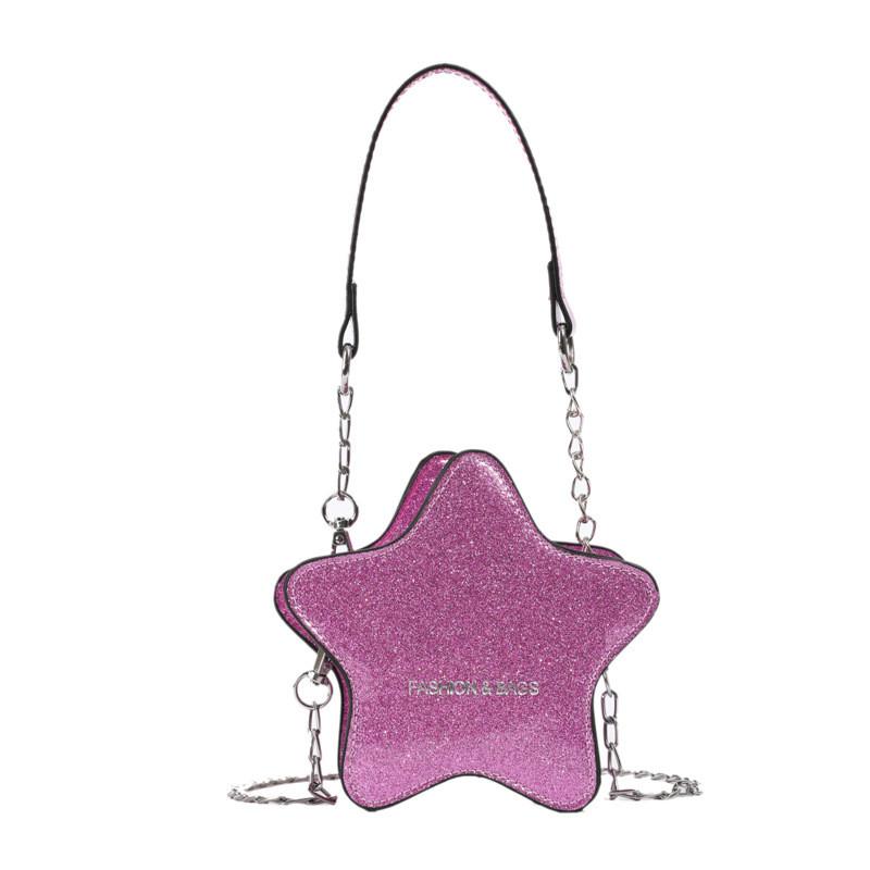 Fashionable Color Solid Star Shaped Glossy Children Casual Shoulder Chain Bag