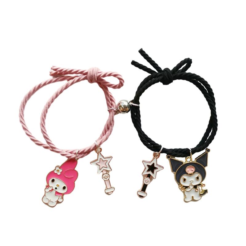 

1 пара аксессуаров Sanrio браслет Kuromi Melody магнитная маленькая резинка пара девушка мультяшный алюминиевый сплав подарок для девочки