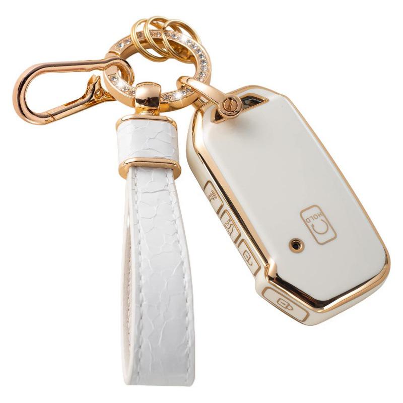 Autoschlüsselabdeckung mit goldenem Rand und Steinmuster, mit Schlüsselanhänger