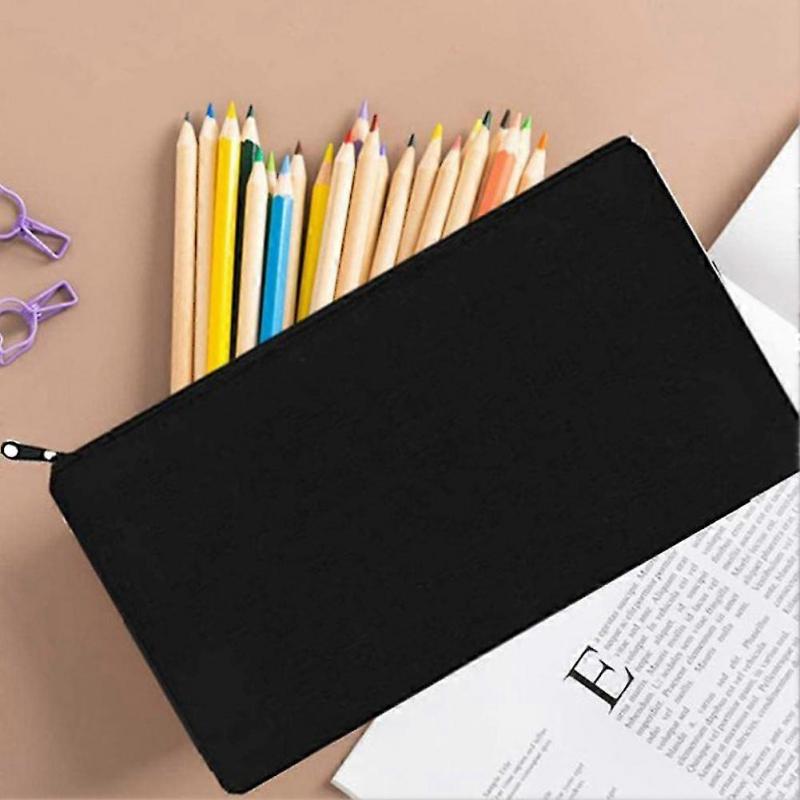 15 Pcs Black Blank Canvas Bag 8.3x4.7in Stationery Storage Zipper Bag Diy Graffiti Pencil Case Diy