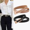 Fashion Leather Slim Waist Women's Matching Dress Suit and Jeans Black Belt Luxury Metal Buckle Soft Cowhide Belt
