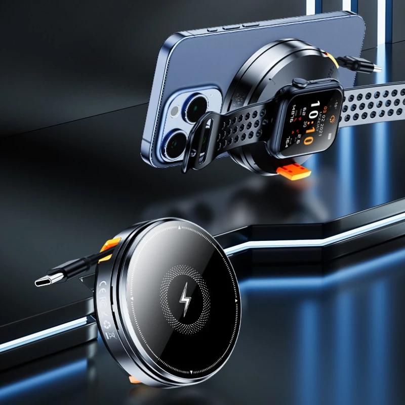 For Magsafe Wireless Charger Magnetic Phone Holder Stand For iPhone 17 16 15  14 13 12 Apple Watch 9-2 Airpods Pro Fast Charging