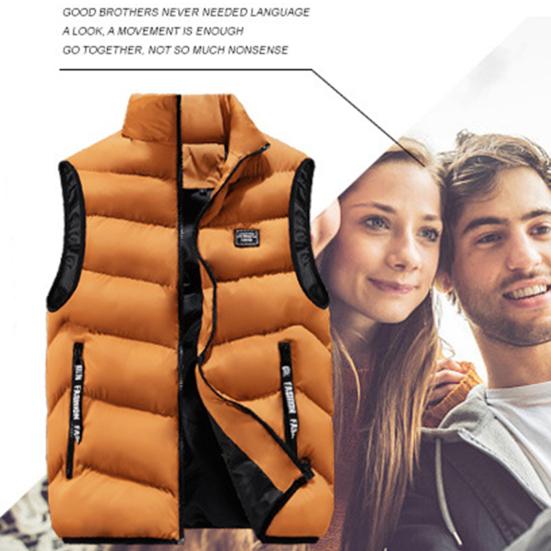 Men Winter Vest Stand Collar Thickened Padded Soft Windproof Warm Neck Protection
