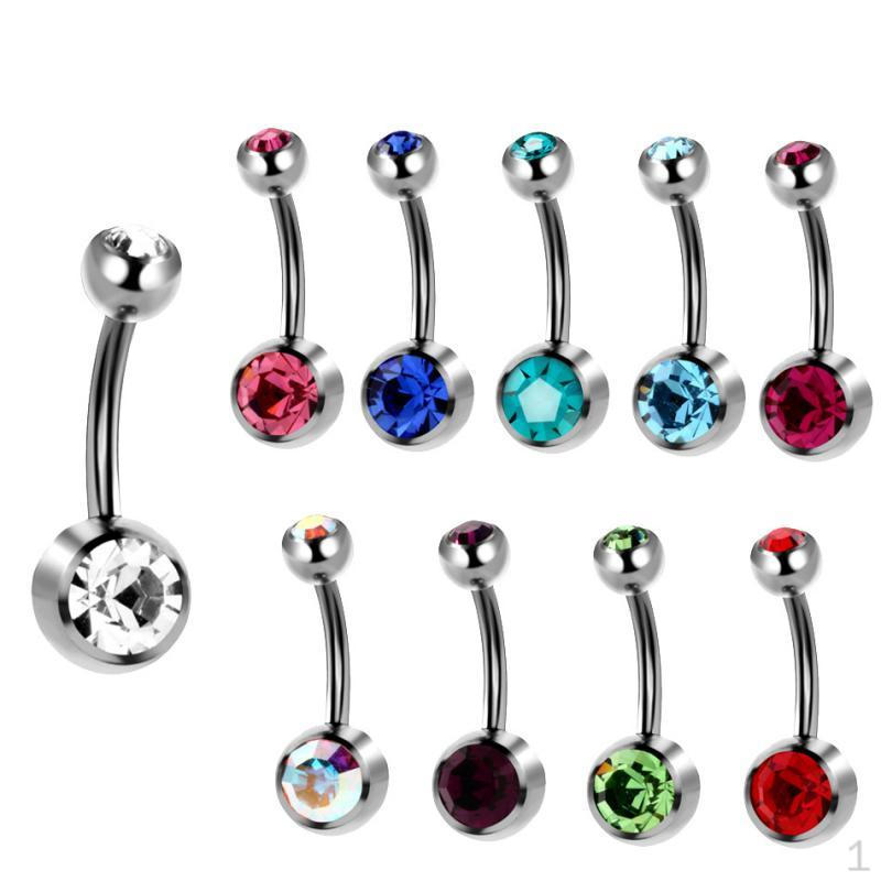 10 Pcs 14g Crystal Belly Button Glitter Gem Prong Stainless Steel Navel