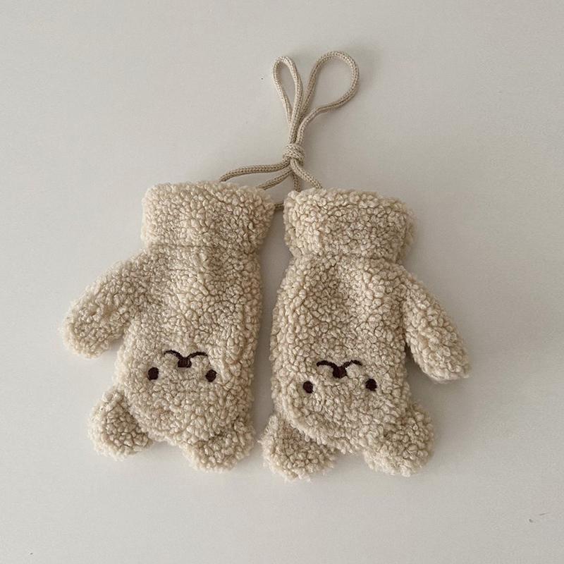 Cute Plush Baby Gloves Bear Embroidered Toddler Mittens Winter Thick Warm Cashmere Kids Full Finger Gloves