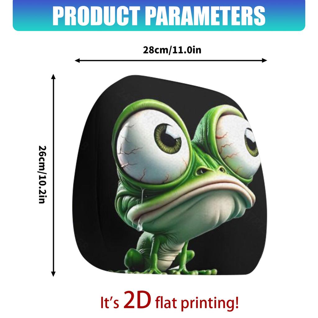 Car Seat Headrest Covers Set of 2 Cartoon Frogs Print Funny Cartoon Design Universal Fit Vehicle Interior Accessories