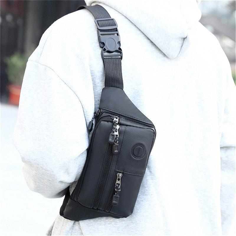 Men’s Waist Bag Large Capacity Crossbody Chest Bag Multi Pocket Nylon Sling Pack Casual Travel Belt Bag