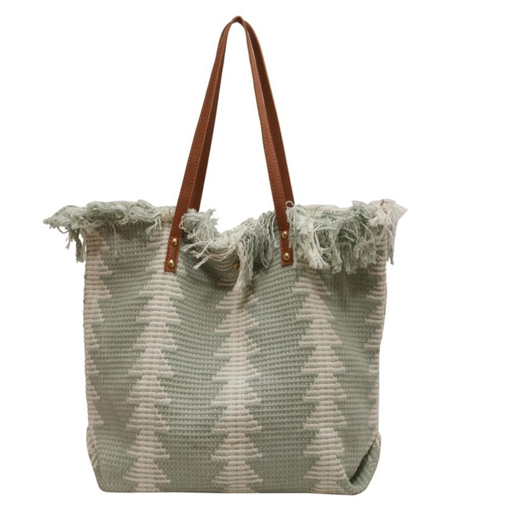 

Handbags Tassel Shoulder Bag Printing Weave Tote Bag Casual Straw Bag Shopping Bag зелёный