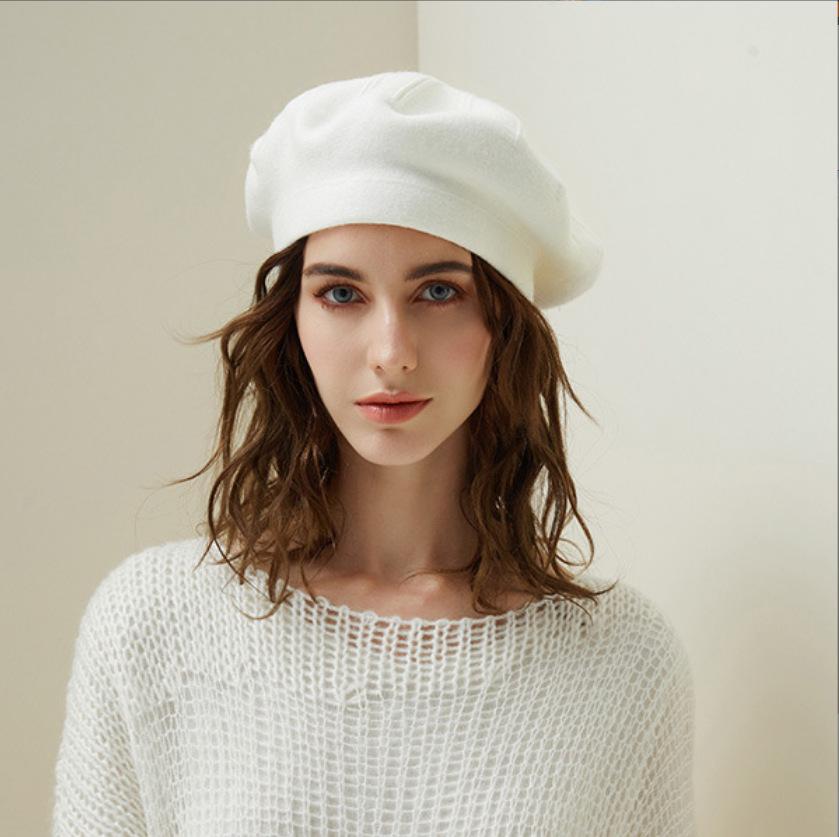 French Women's Wool Knit Striped Beret: Warm, Elastic, Brimless Winter Hat