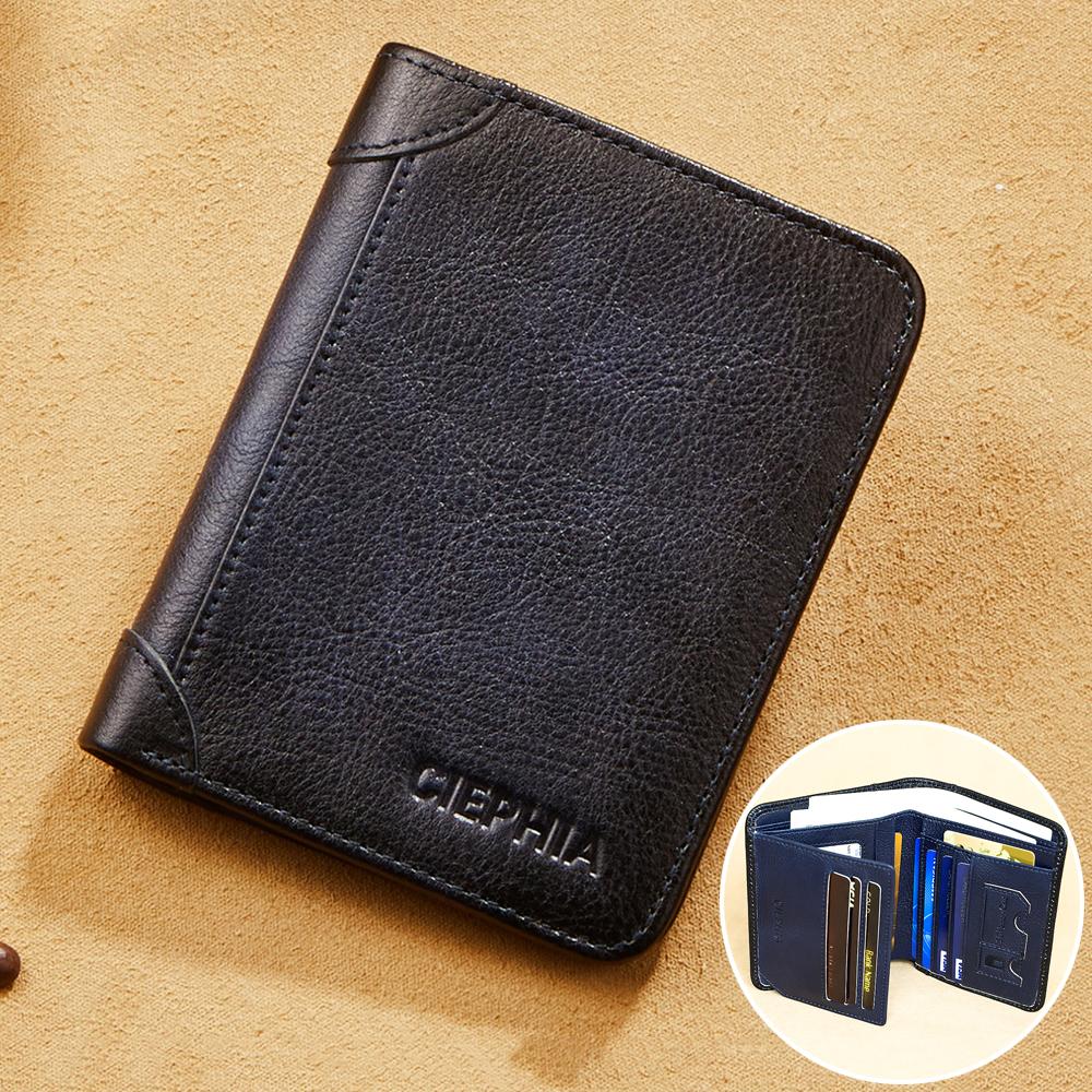 Genuine Leather Rfid Wallets for Men Vintage Thin Short Multi Function ID Credit Card Holder Money Bag Gift for Him