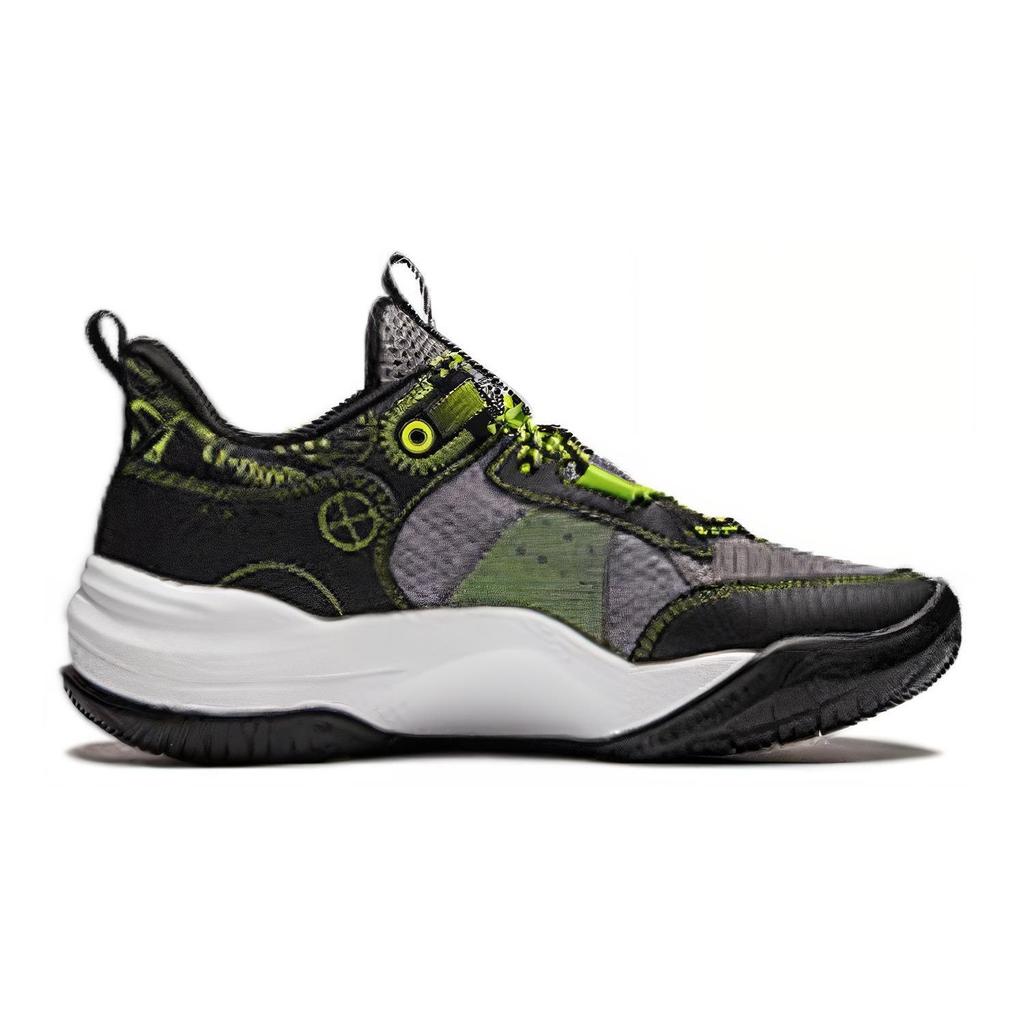 Li Ning Kids Territory V1 Light Foam Synthetic Leather Fabric Lace-Up Low-Top Basketball Shoes Kids basketball shoes Gray-Green YKBU048-7