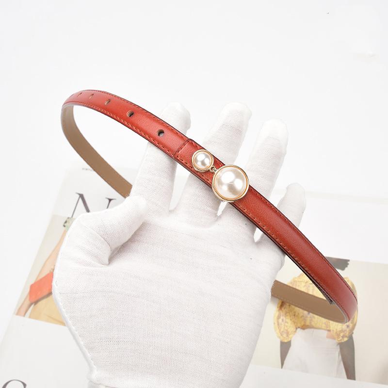 Genuine Leather Belt Women's Slim Dress with Cinched Waist Decoration and Pearl Buckle Head Slim Waist Belt