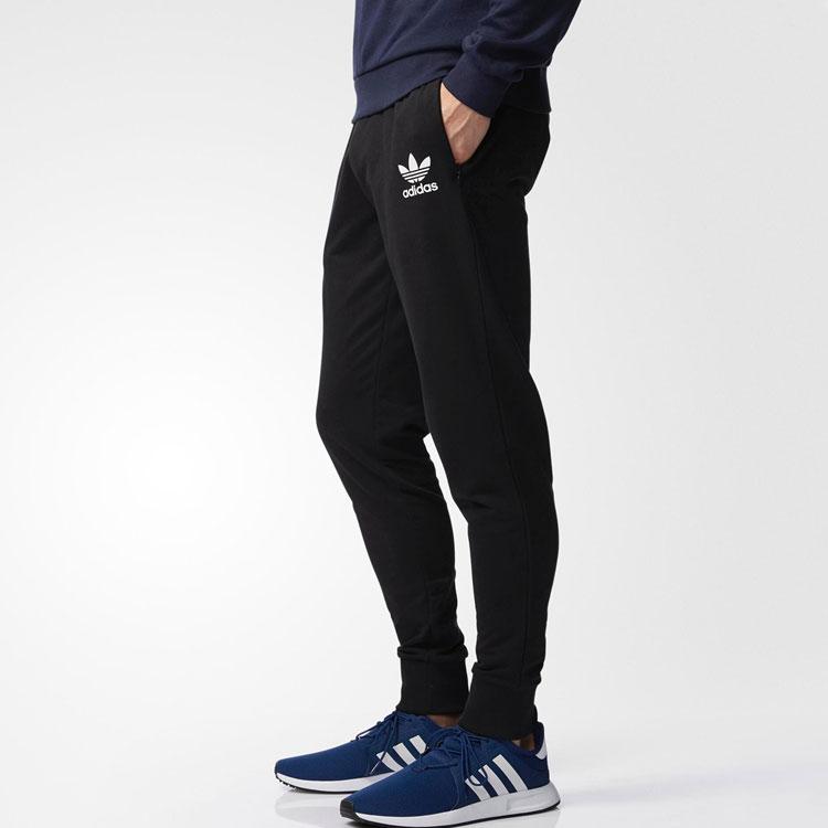 Adidas Originals Logo Embroidered Comfortable Cuffed Casual Knitted Sports Pants Men Bottoms Black CF5262