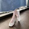 Inner Height Increase Versatile Shallow Mouth Single Shoes Women's 2025 Spring and Summer Retro Square Head Bow French One-word Buckle Mary Jane Shoes