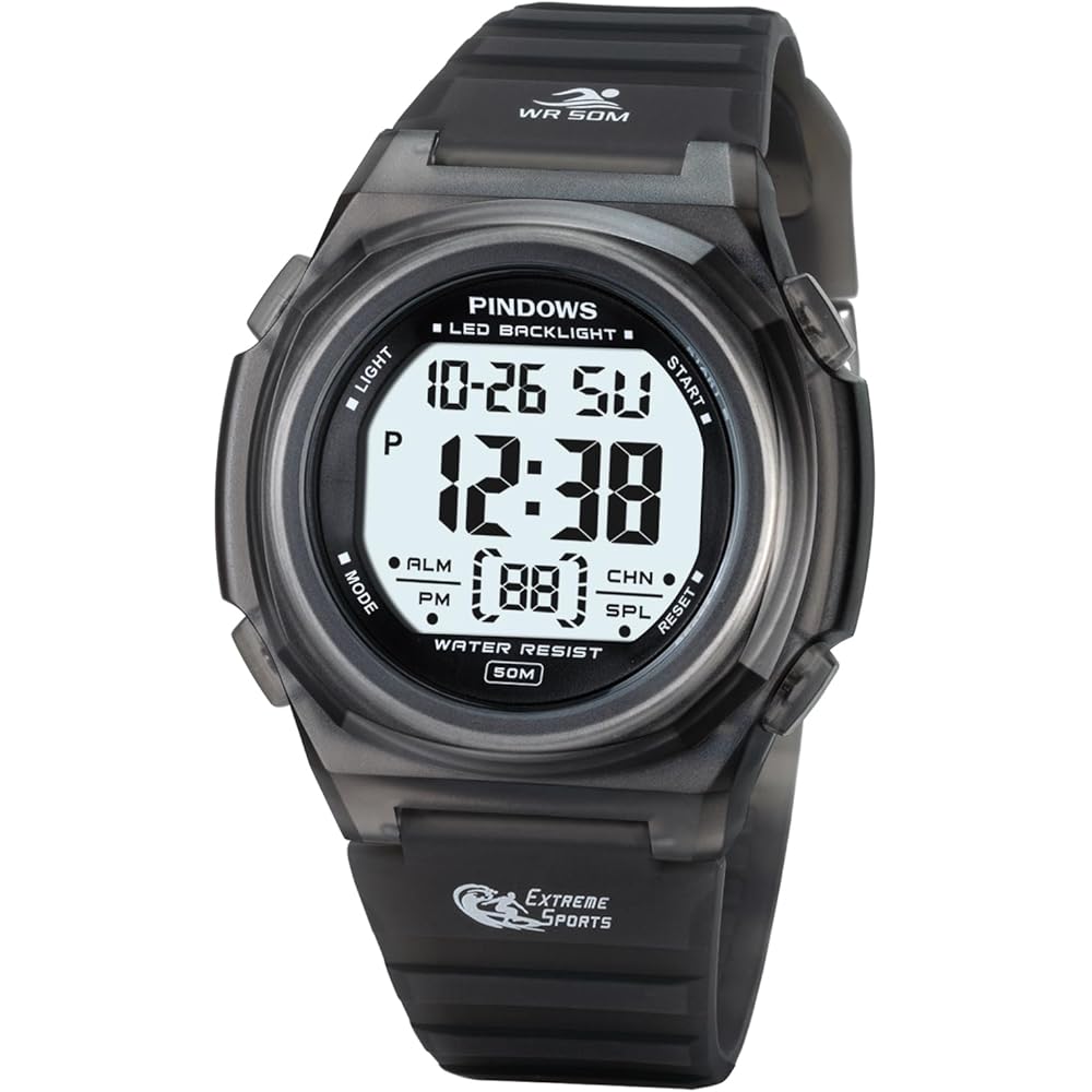 PINDOWS Digital Sports Watch for Women 50m Waterproof LED Backlight Alarm Stopwatch Calendar