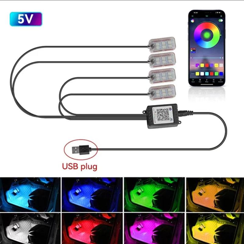Neon LED Car Interior Ambient Foot Strip Light Accessories Back light Remote App Music Control Auto Decorative Atmosphere Lamp