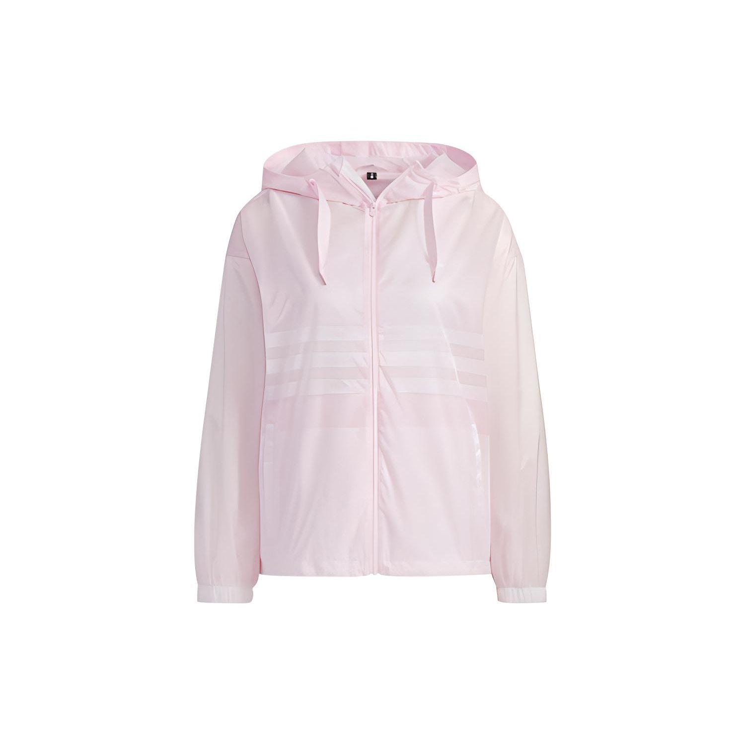 Adidas Neo Solid Color Logo Stripe Woven Hooded Sports Jacket Women Clear-Pink GP5471 XS