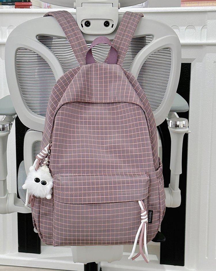 Schoolbag Large Capacity Simple Junior High School High School Backpack Casual College Students New Lightweight Versatile Plaid Backpack