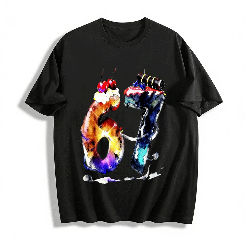 Dessert Themed Number 67 Graphic Casual Tee Pure cotton T-shirt XXS