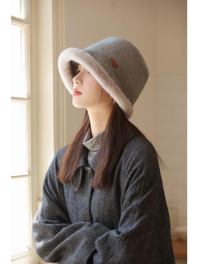 Herbst und Winter Neu Damen Winddicht Warm Fischerhut Fleece Verdickter Beckenhut Eleganter Fischerhut