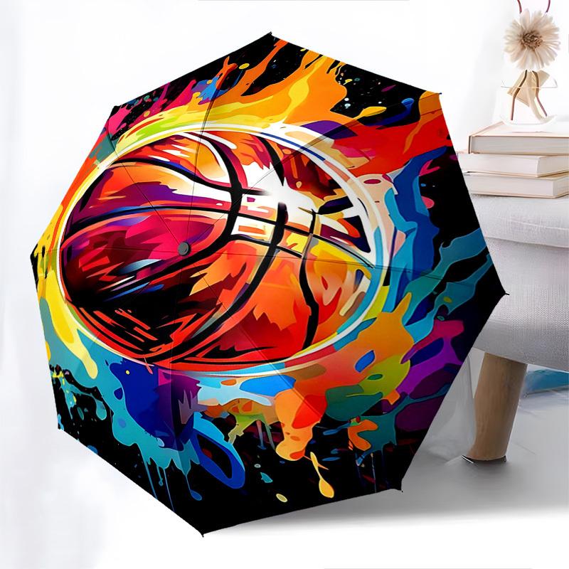 

1pc Colorful Basketball Splash Automatic Opening/Closing Umbrella, Portable Folding Design, Iron Frame Outdoor, Ideal Gift for Fans & Travelers.X057