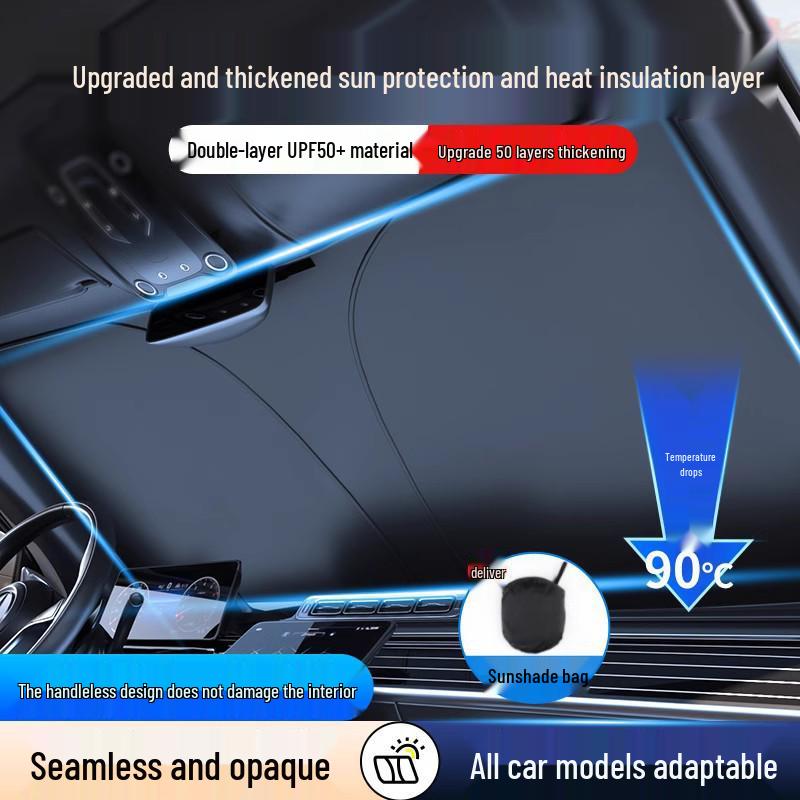 Titanium Silver Sunshade Car Front Windshield Blackout Curtain - Heat Insulation & Sun Protection Cover.