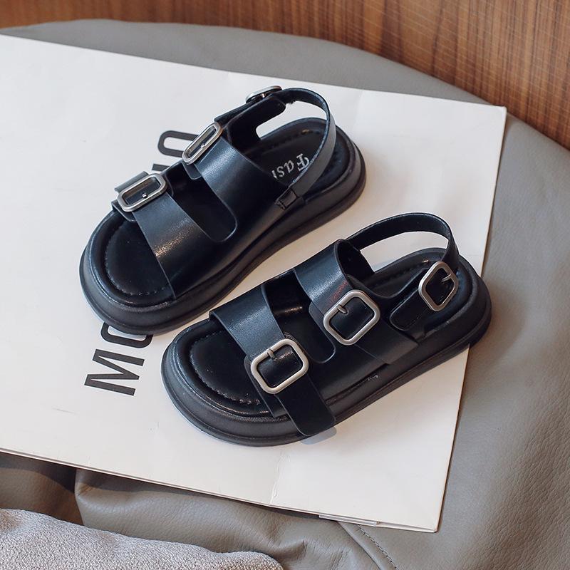 Kids' Korean Style Leather Sandals 2026 - New Fashion Open-Toe Beach Shoes for Girls & Boys with Soft Non-Slip Soles.