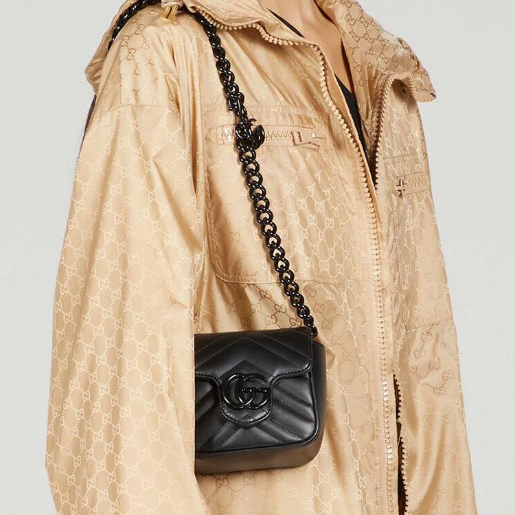 Gucci GG Marmont Series Double G Logo Quilted Leather Waist Bag Women waist bag Black 739599-UM8KV-1000