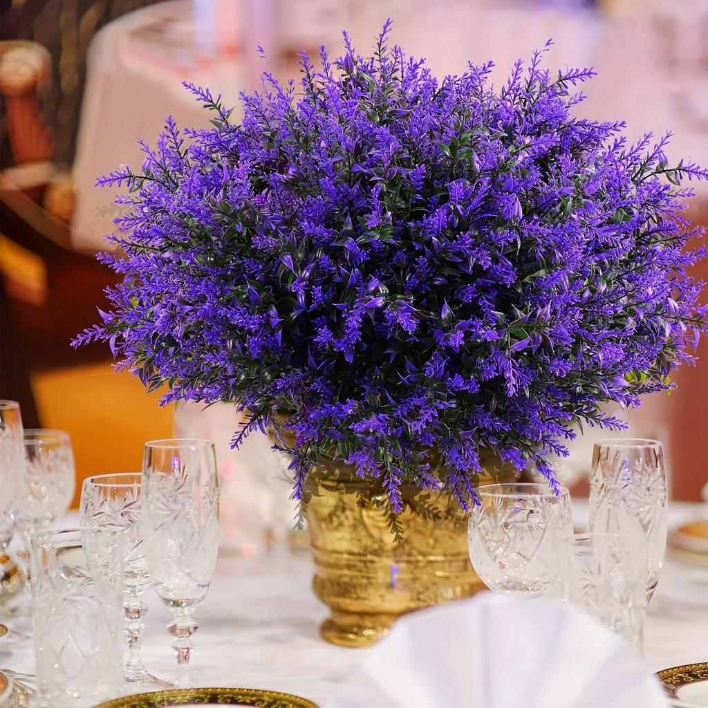 12 Stück Bündel Künstliche Lavendelblumen, Outdoor-Blumen UV-beständige künstliche Pflanzen, Gefälschte Sträucher Blumen Grünzeug Büsche