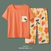 Pajamas Women's Summer, New Spring and Summer Short-sleeved Cute Loose Cropped Pants Loungewear Two-piece Set Summer