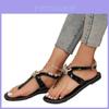 Elegant Fairy Style Bow Flat Sandals For Women 2024 Summer Beach Ladies Sandals