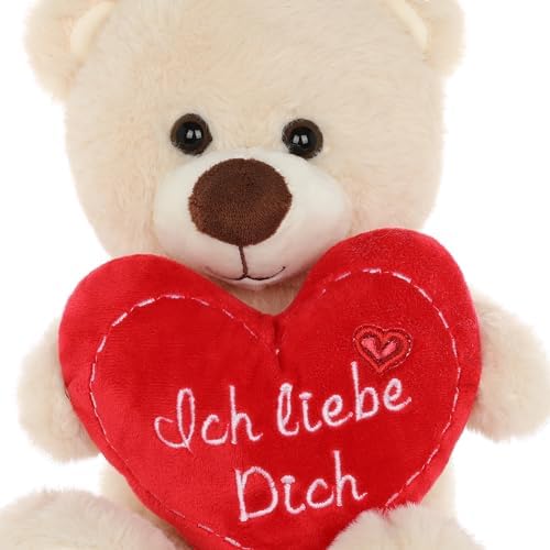 CEJAMA Teddybär Plüschtier mit Herz - 25 cm Kuscheltier mit Liebesbotschaft für Valentinstag, Geburtstag, Jahrestag, Muttertagsgeschenk