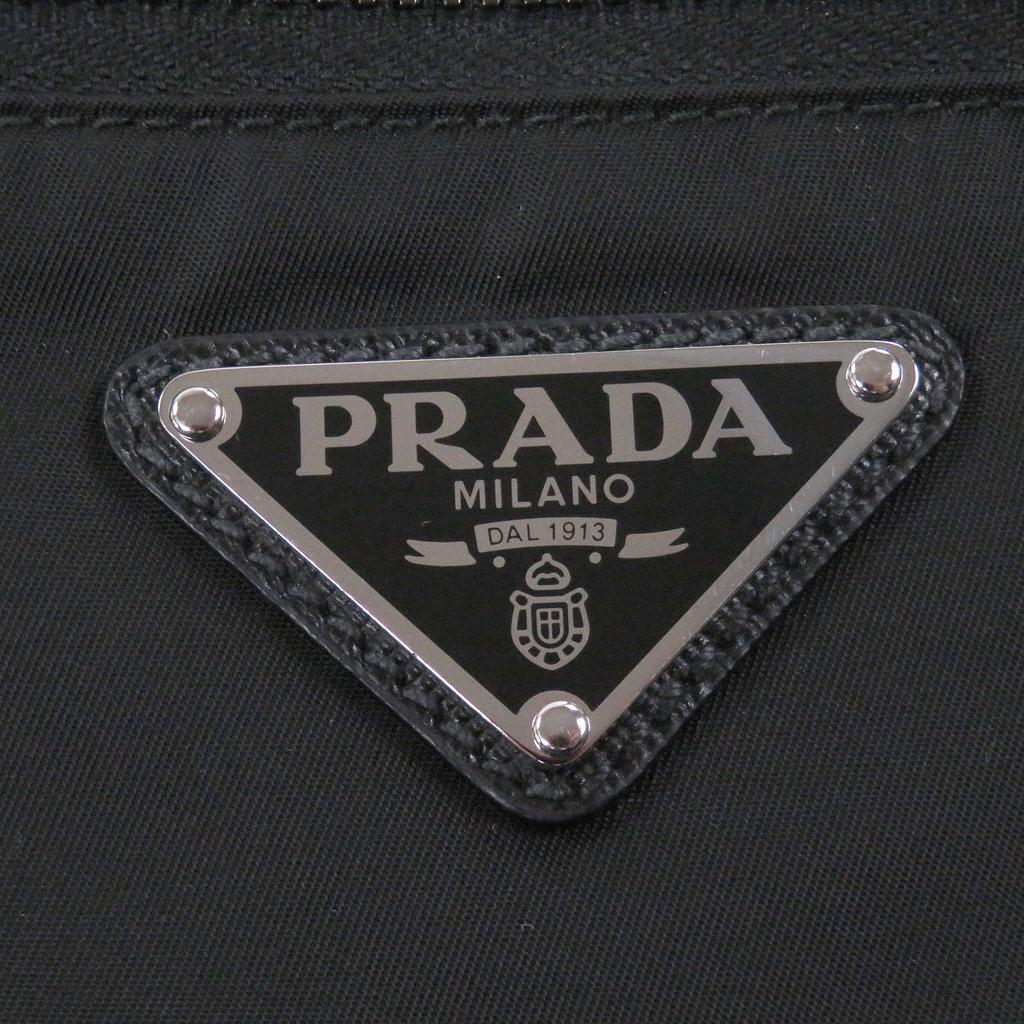 Great PRADA Sling bag Triangle logo Re-Nylon black Safiano leather mens 2VL033 Used