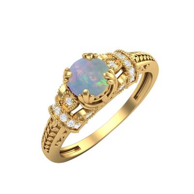 5MM Round Opal Gemstone 925 Sterling Silver Gold Plated Solitaire Blossom Design Women Wedding Ring