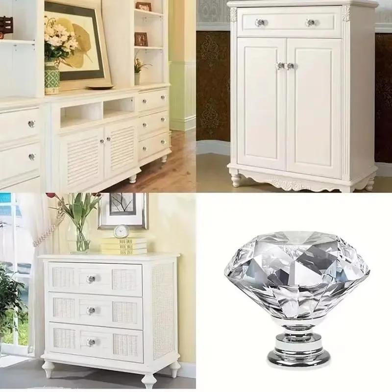 4/8Pcs 30mm Diamond Shape Design Crystal Glass Knobs Cupboard Drawer Pull Kitchen Cabinet Door Wardrobe Handles Hardware