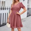 Women's Fashion Solid Colour V-Neck Waist Slimming Beach Casual Dresses